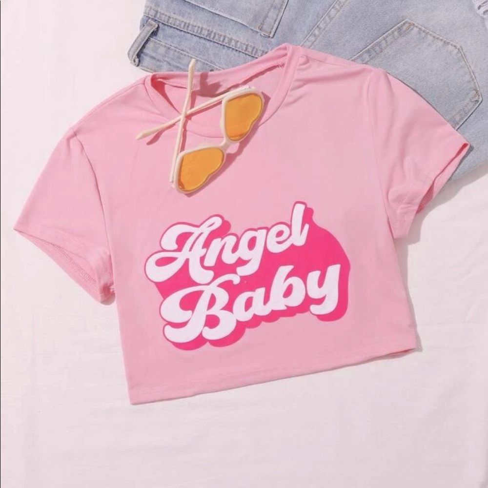 Pink Angel Baby Graphic Crop Tee - Never worn